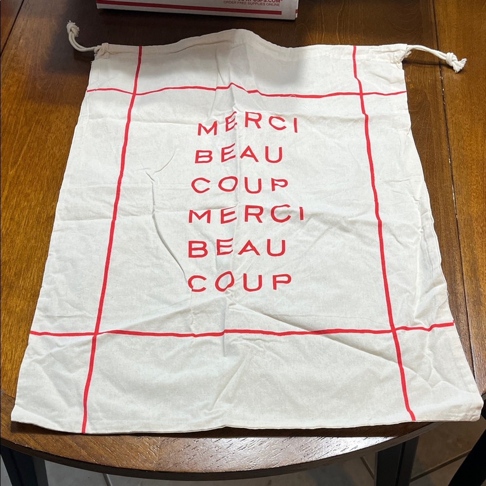 Clare V Cream and Red Grid Drawstring Bag